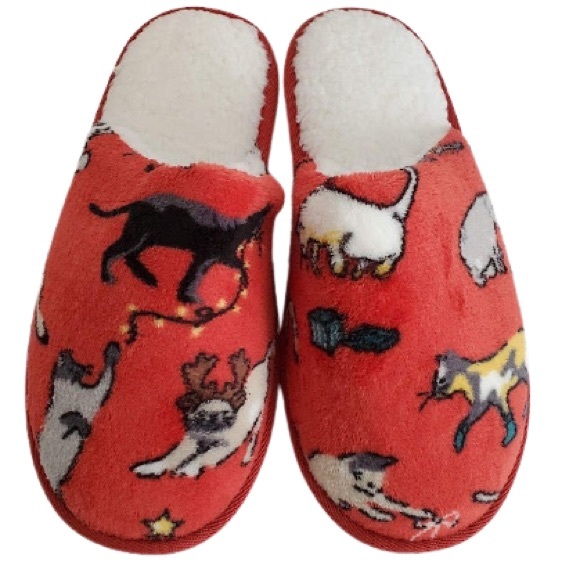 Vera Bradley Cozy Fleece Kitty Slippers “Holiday Cats” - M (7 - 8)
